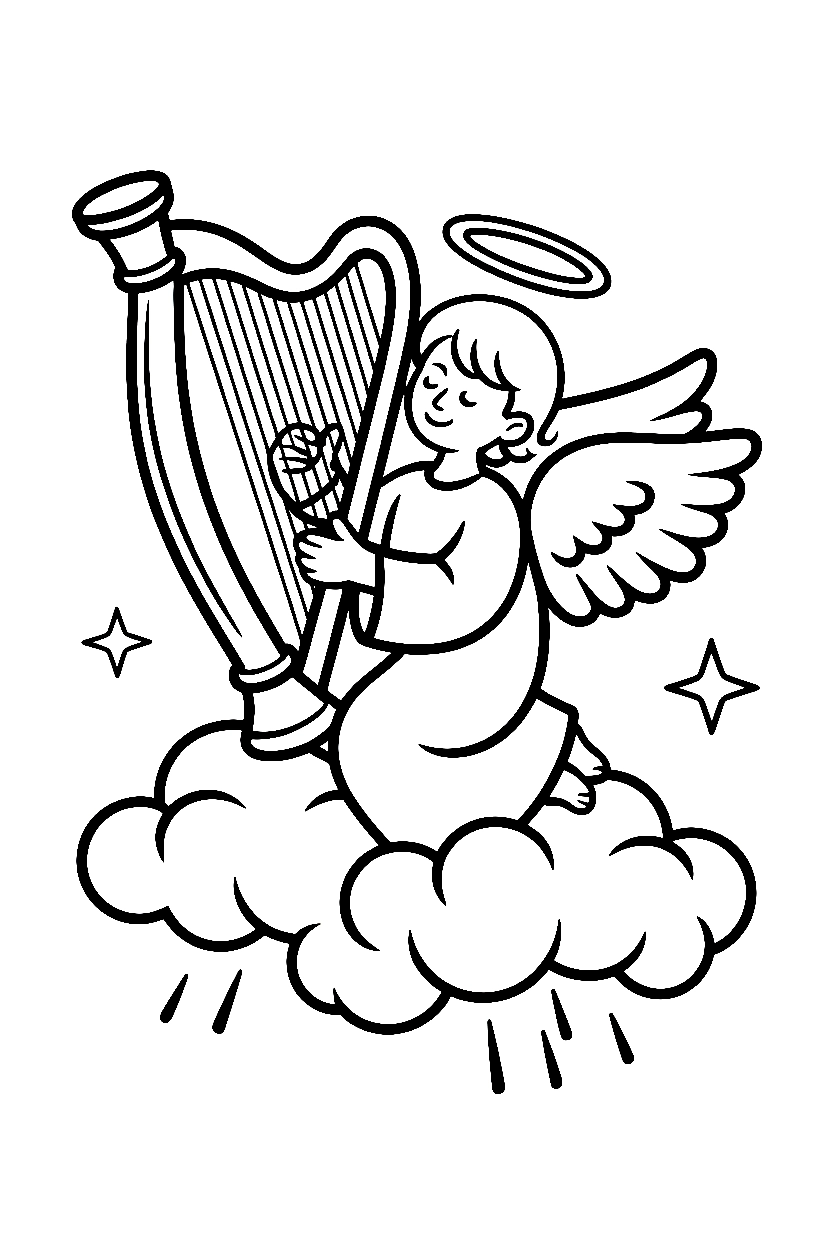angel harp clouds coloring pages