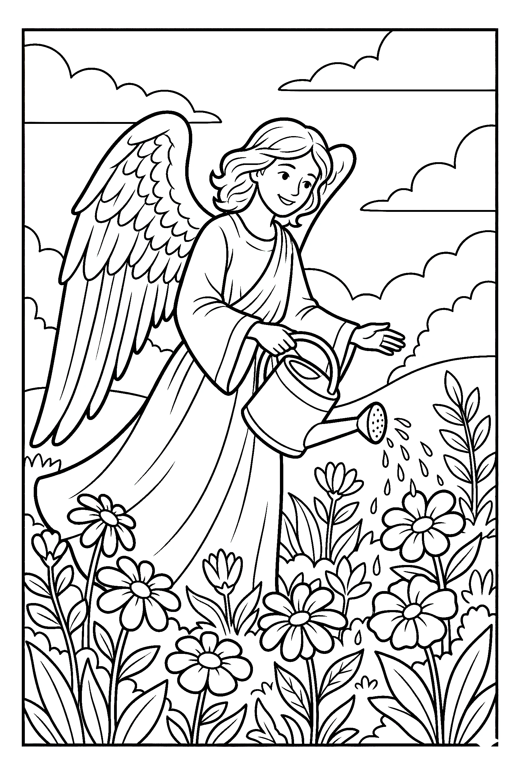 angel in garden nature scene illustration