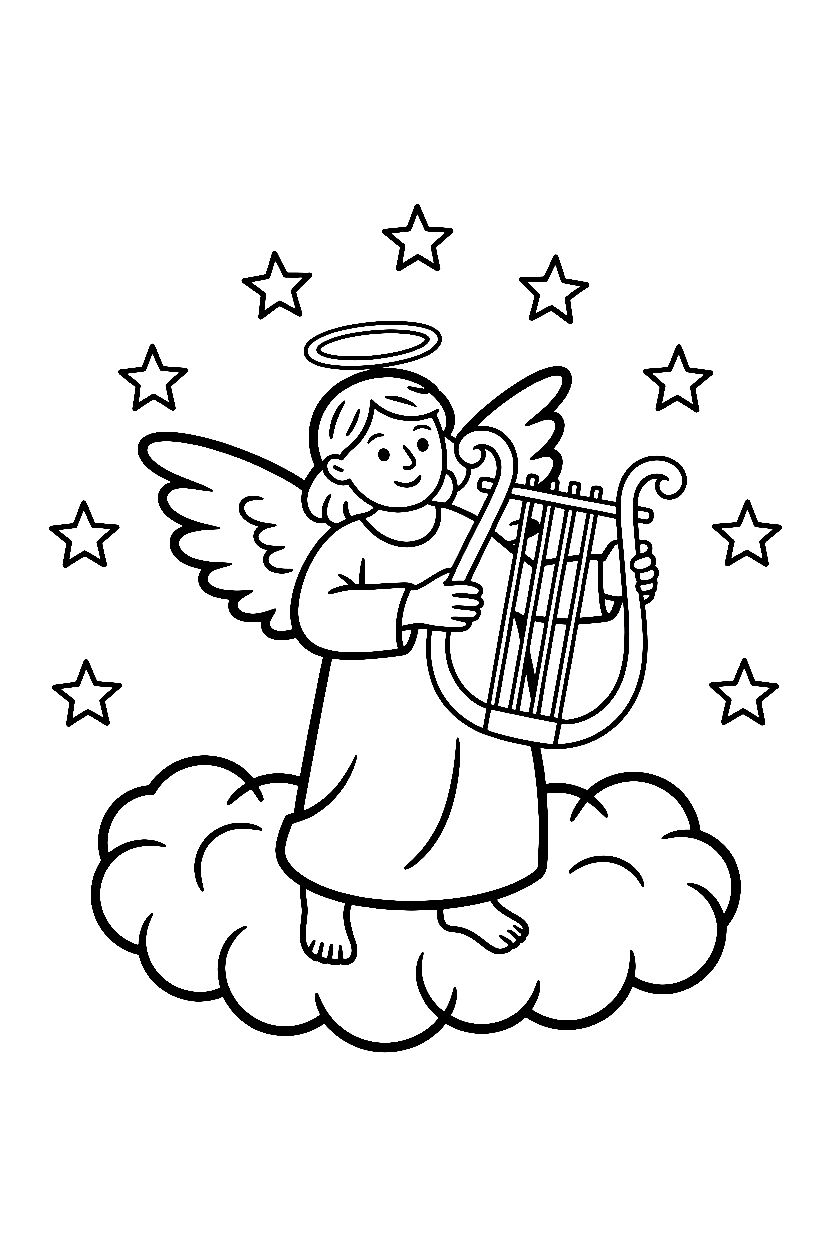 angel lyre star circle coloring pages