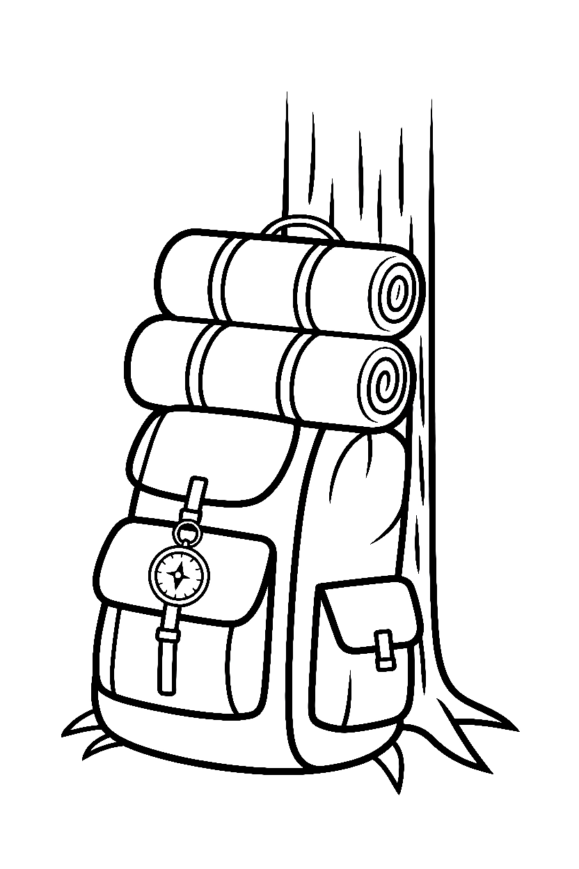 backpack tree trunk sleeping bags compass coloring pages