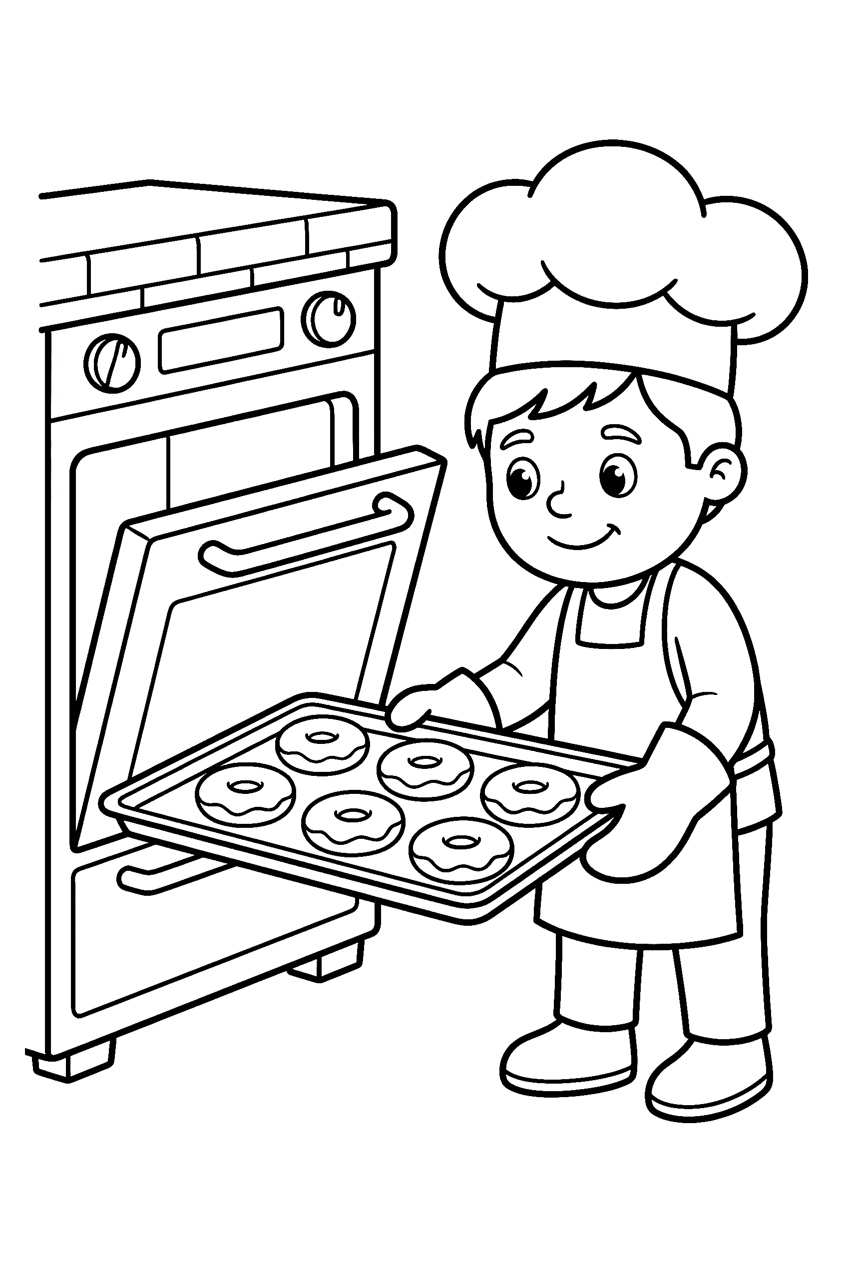baker with donut tray coloring pages
