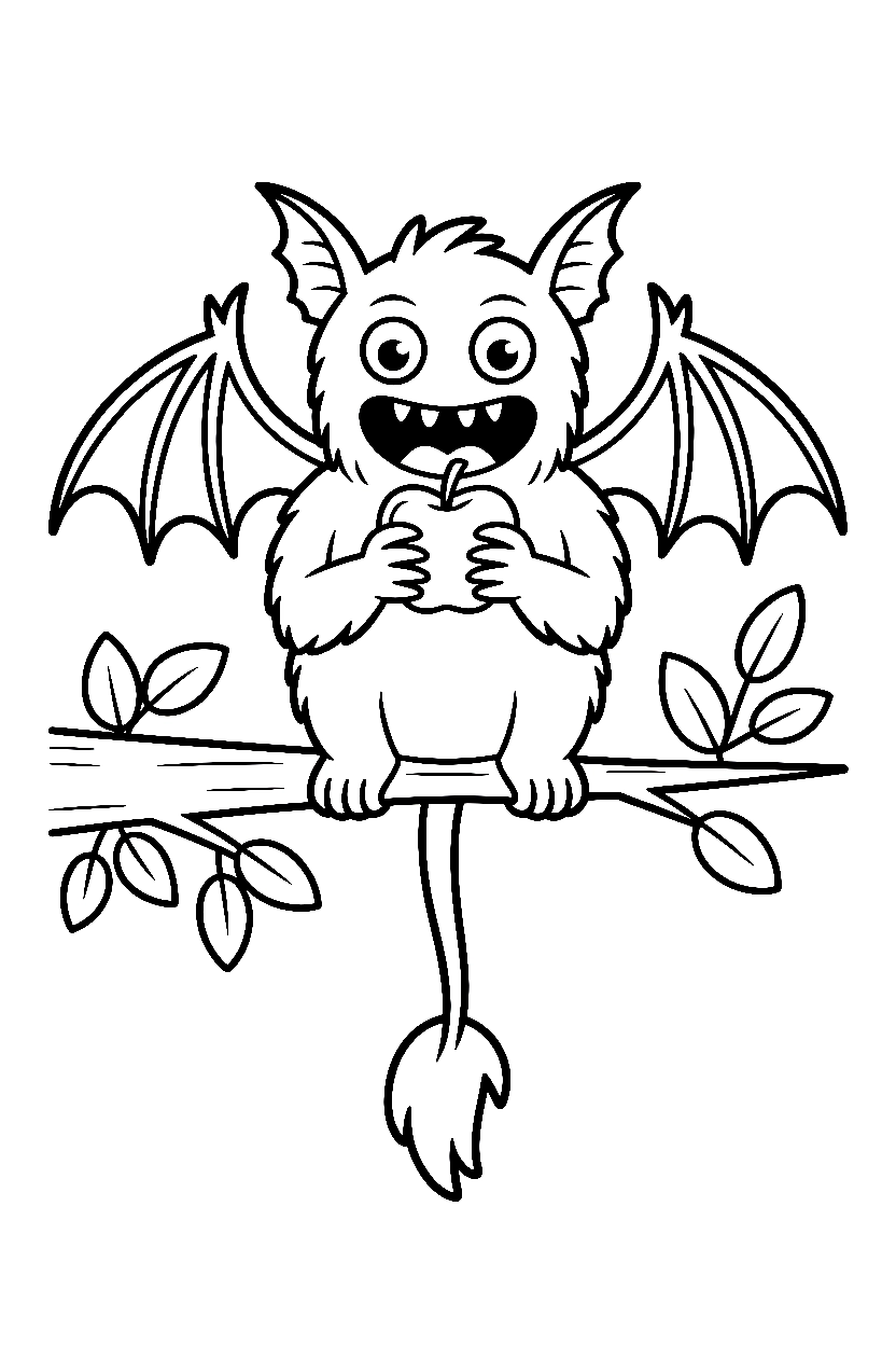bat winged monster tree branch apple coloring pages