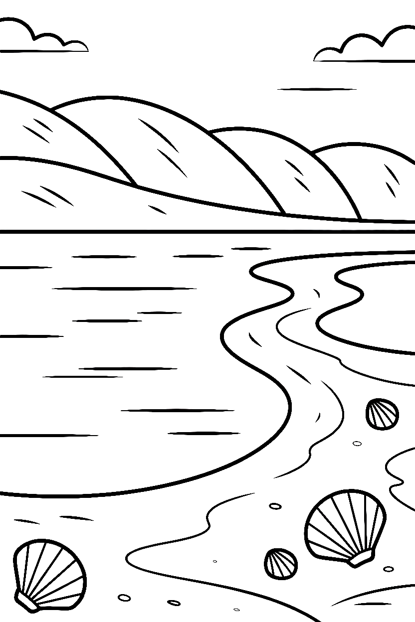 beach dunes waves seashells printable sheet Nature Coloring Pages
