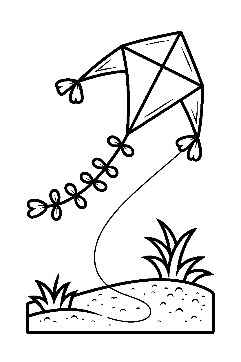 beach kite flying coloring pages