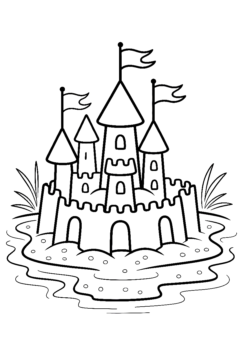 beach sandcastle moat coloring pages