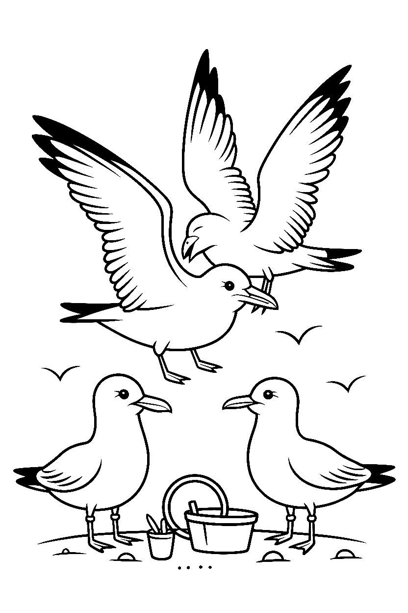 beach seagulls shore printable sheet