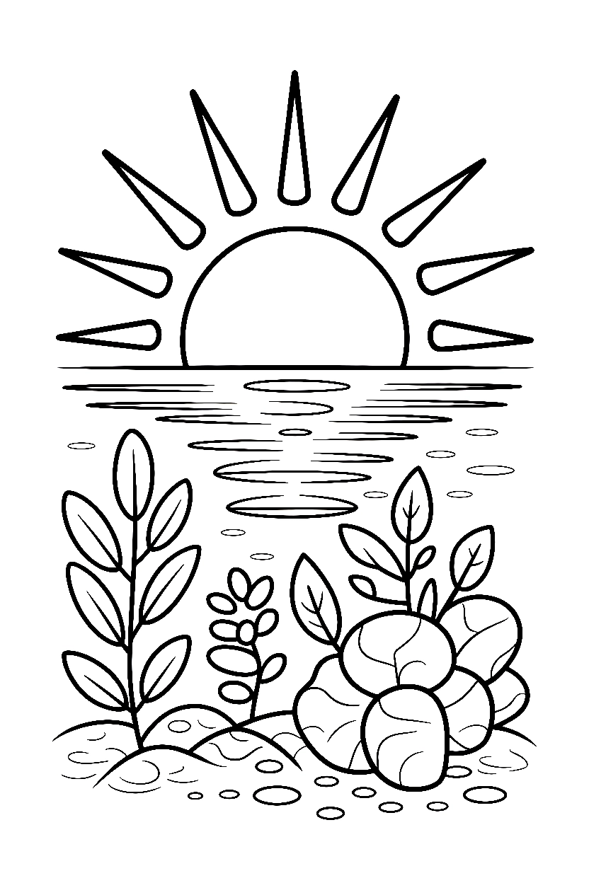 beach sunset horizon coloring pages