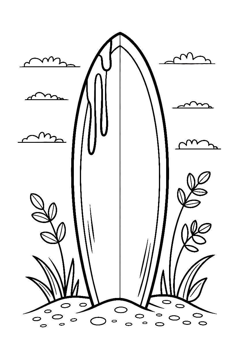 beach surfboard sand coloring pages