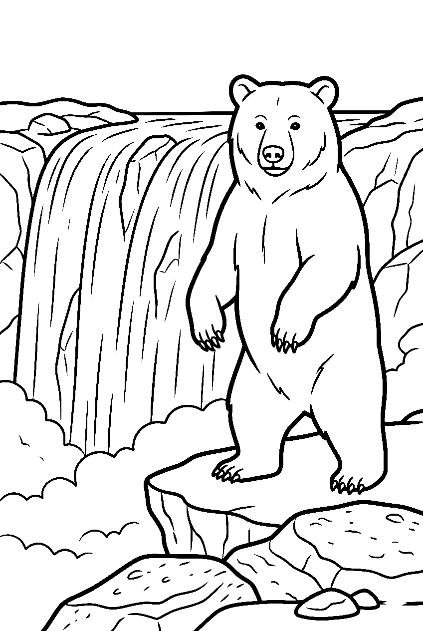 bear waterfall edge scene printable sheet