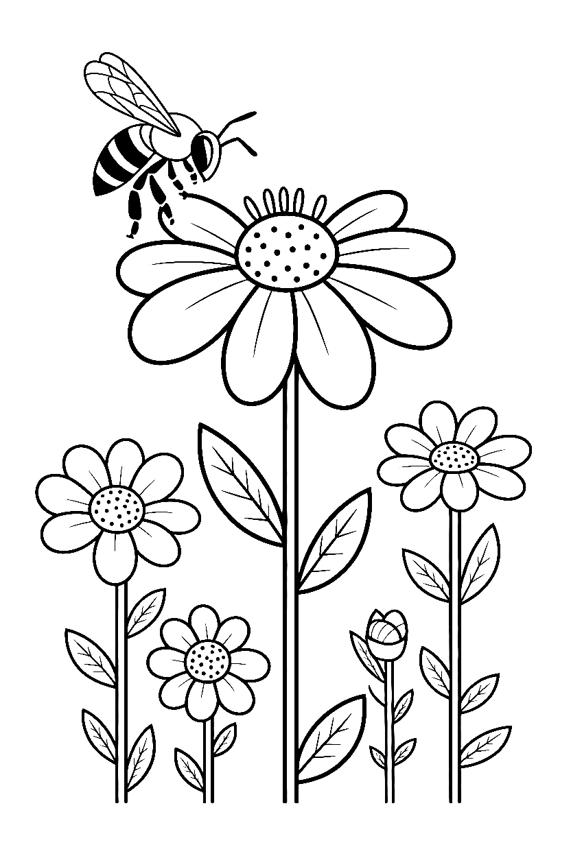 bee hovering bloom pollen coloring pages
