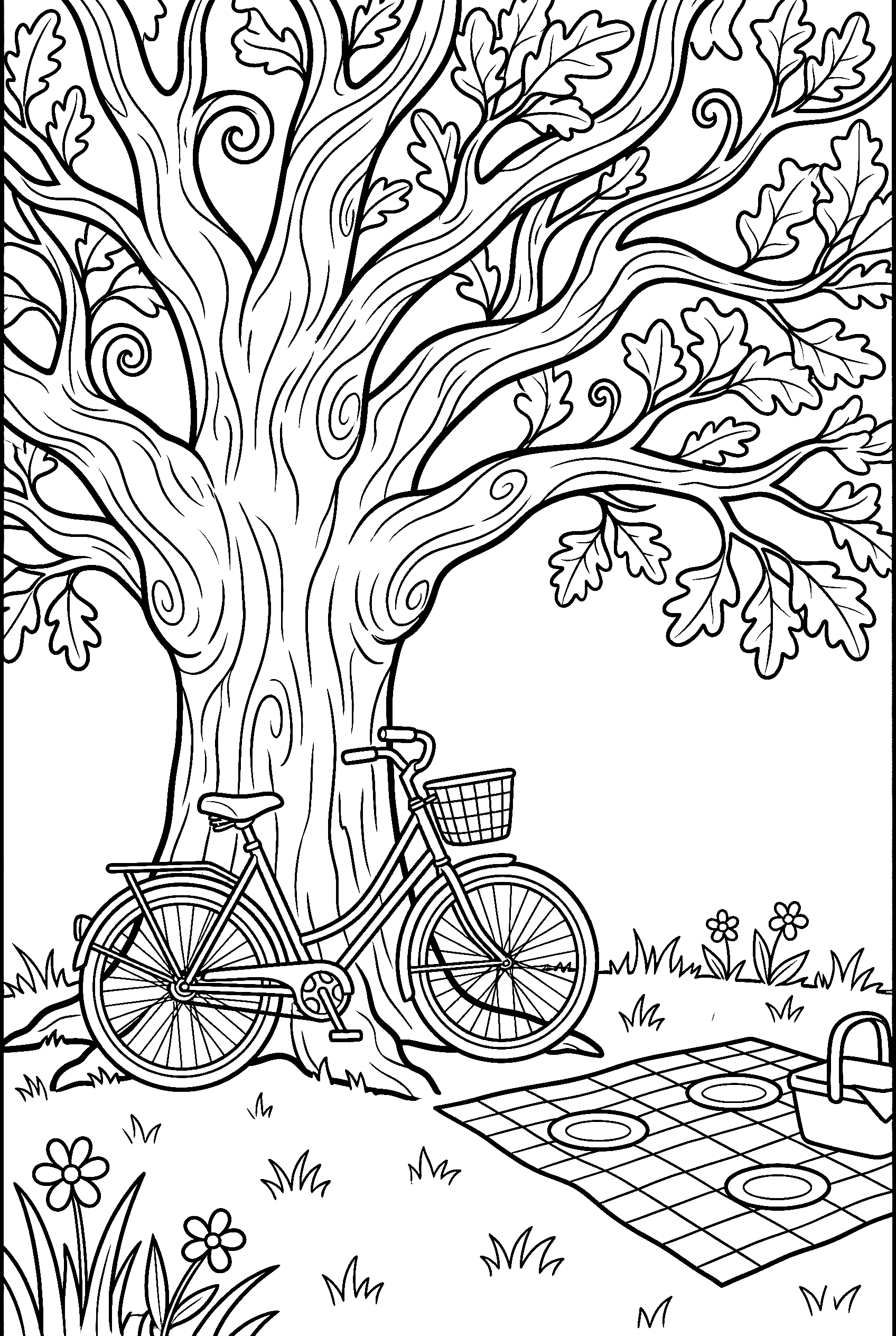 bike under tree drawing