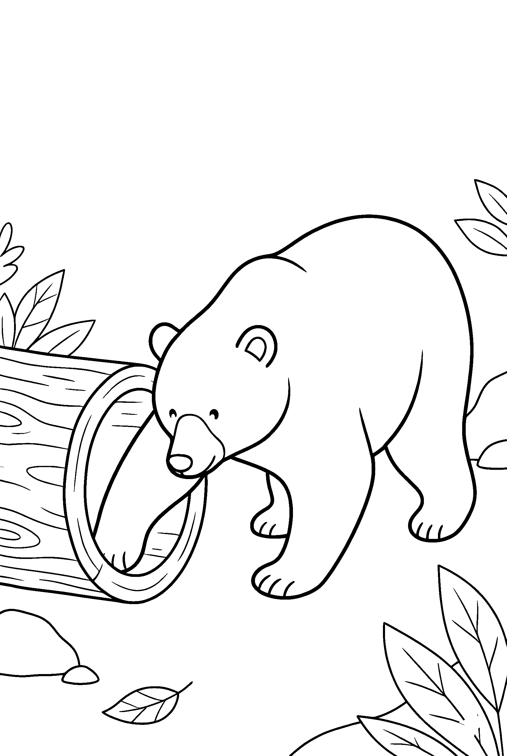 black bear investigating log drawing for kids