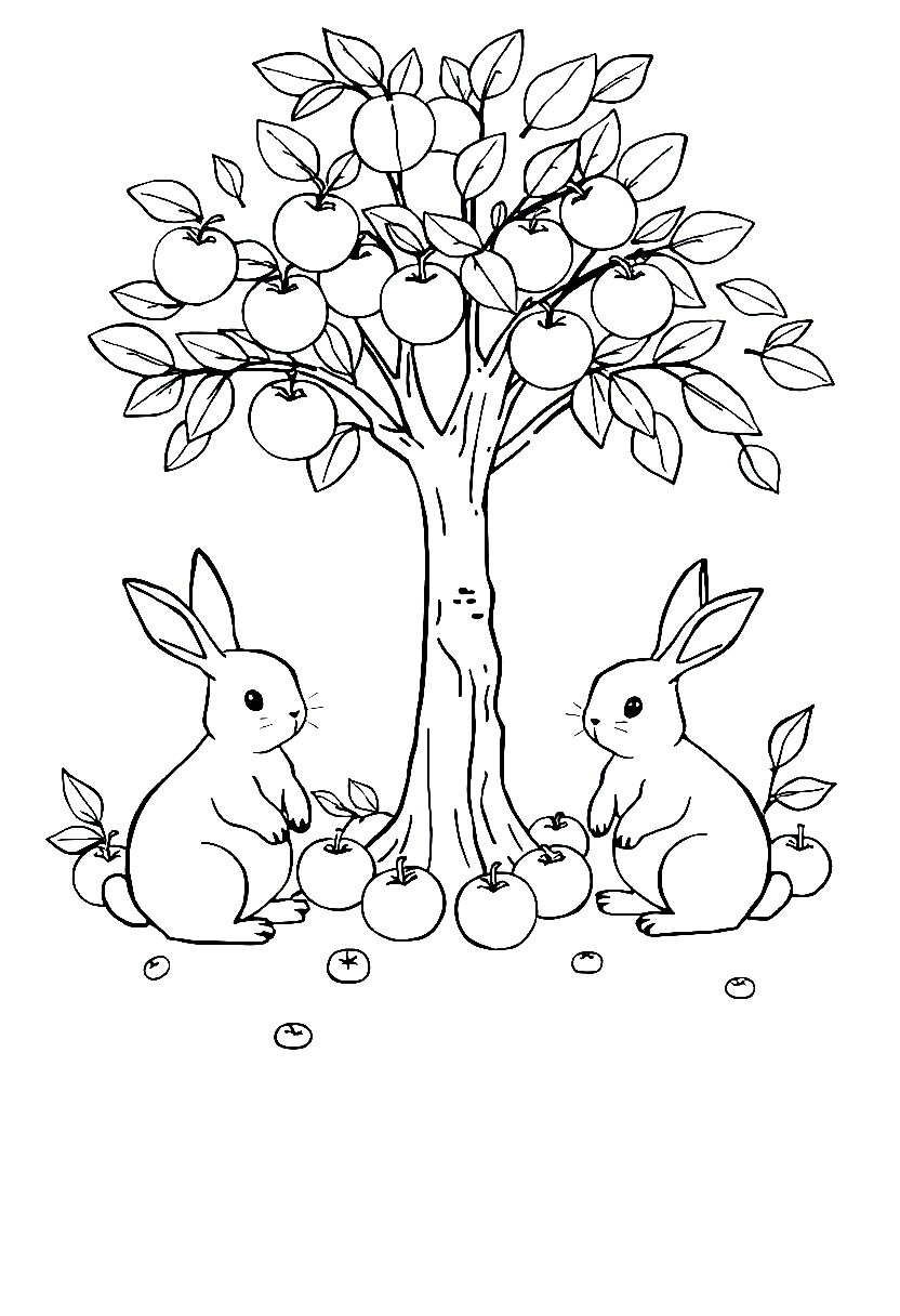 bunnies under tree coloring pages