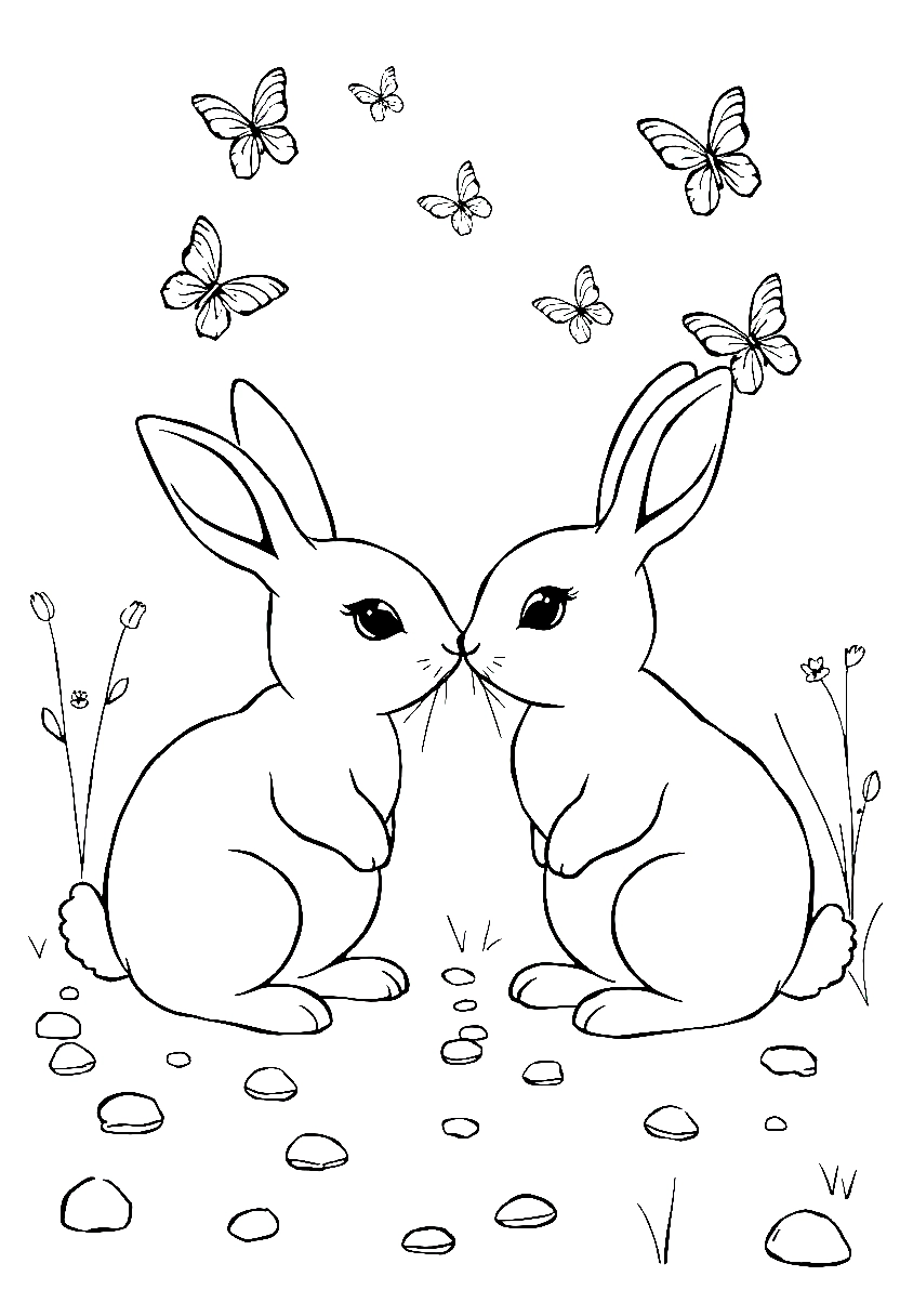 bunny friends touching noses coloring pages