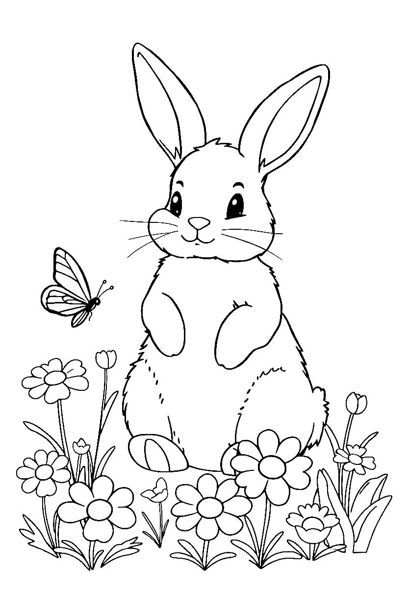 bunny in garden coloring pages