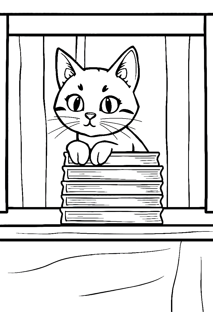 calico cat bookshelf drawing calico cat bookshelf drawing