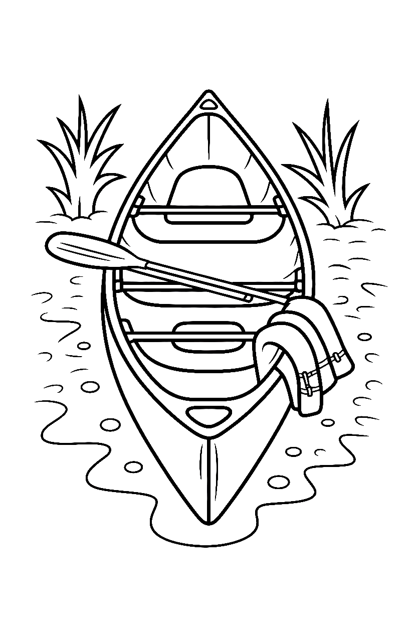 canoe sandy shore paddles life jacket coloring pages