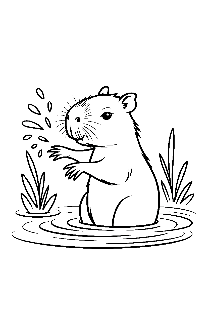 capybara baby splashing coloring pages