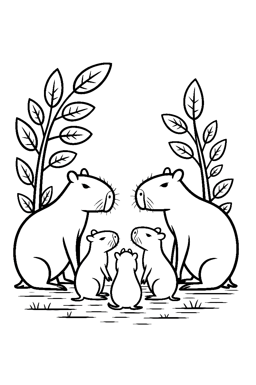 capybara family protection coloring pages