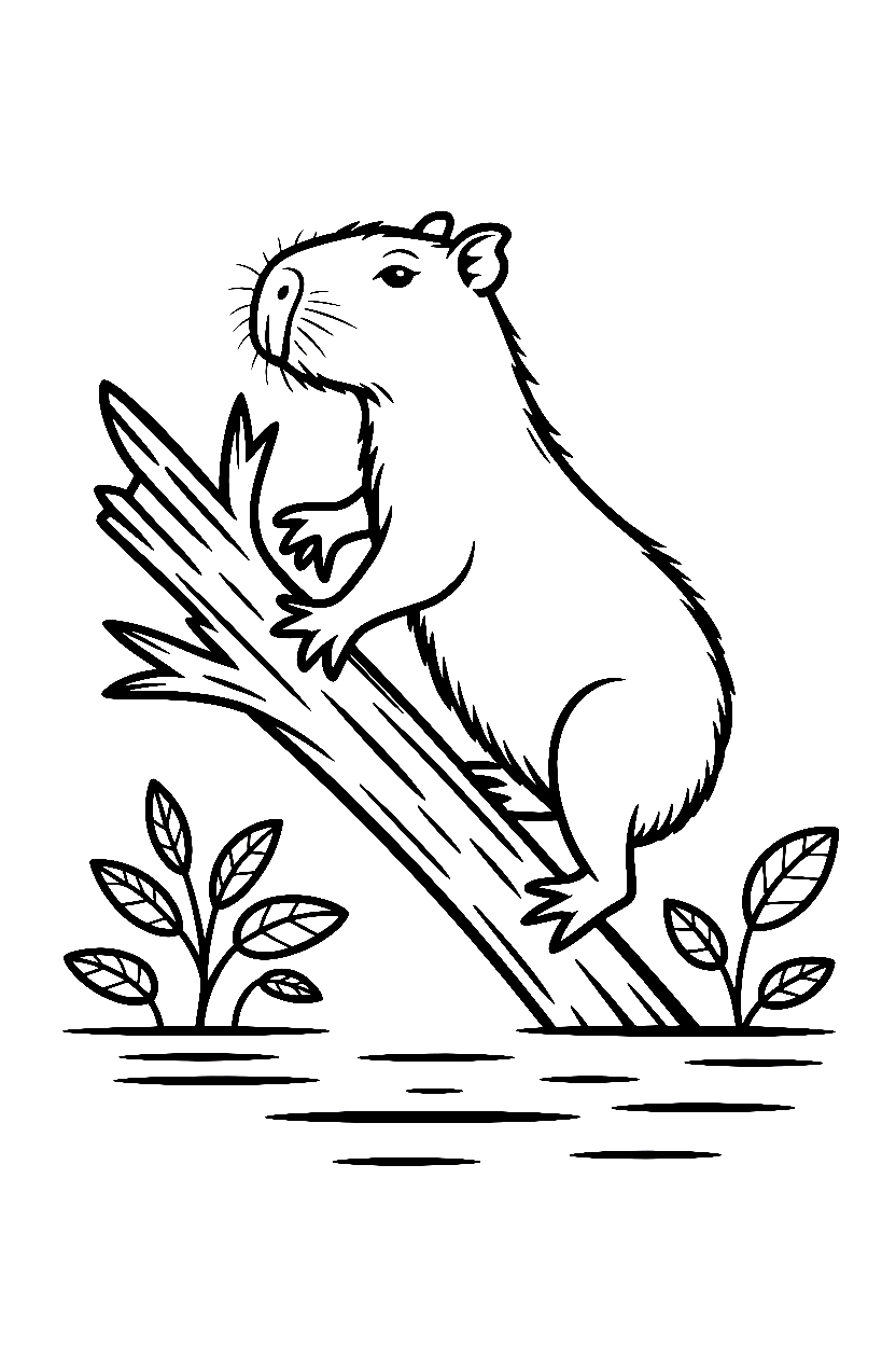 capybara log climbing drawing