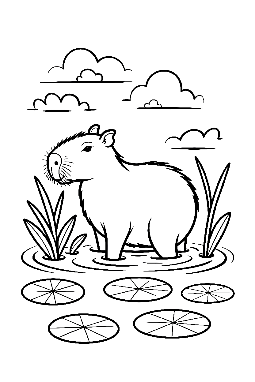 capybara marsh grazing printable sheet