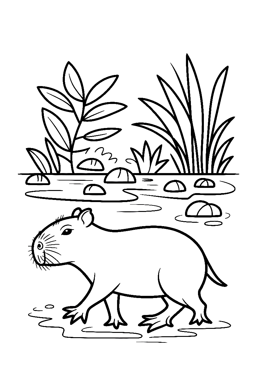 capybara muddy footprints coloring pages