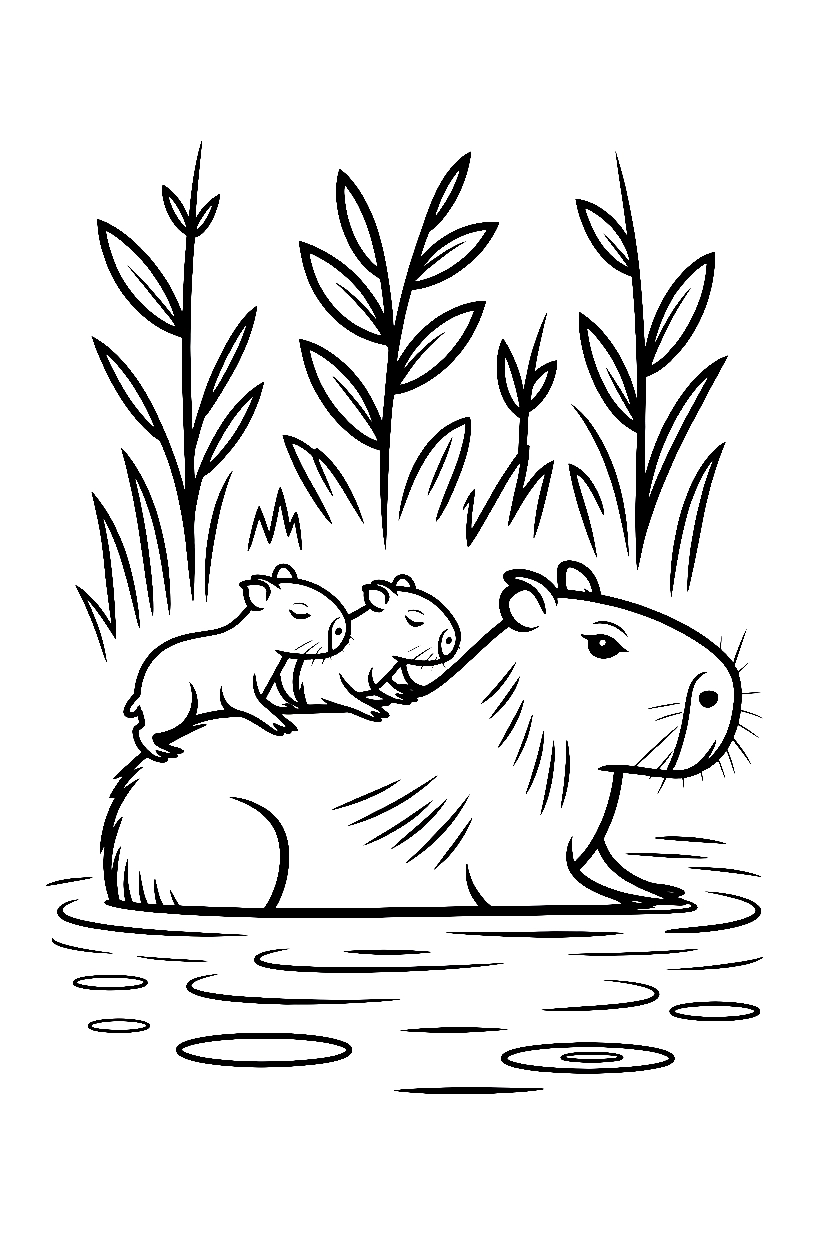 capybara nursing babies coloring pages