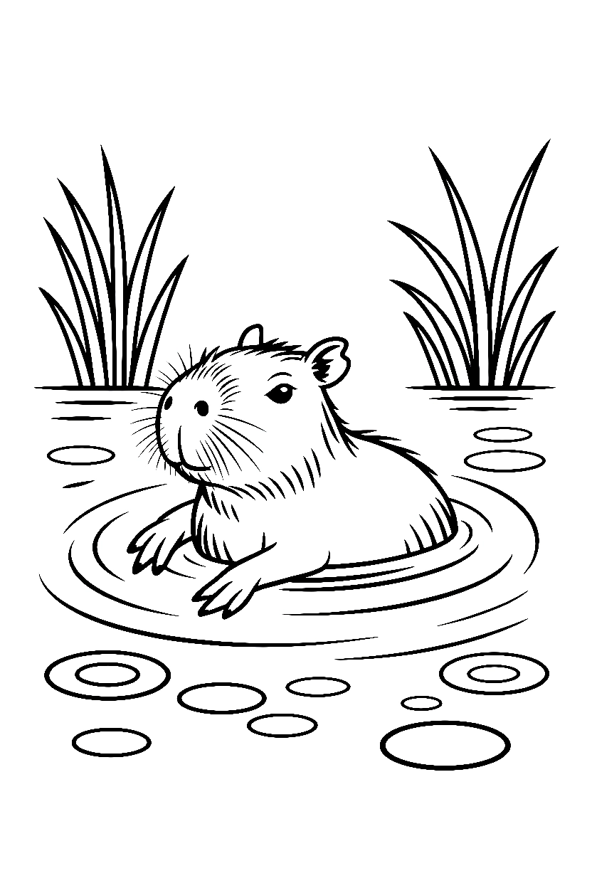 capybara swimming pond coloring pages
