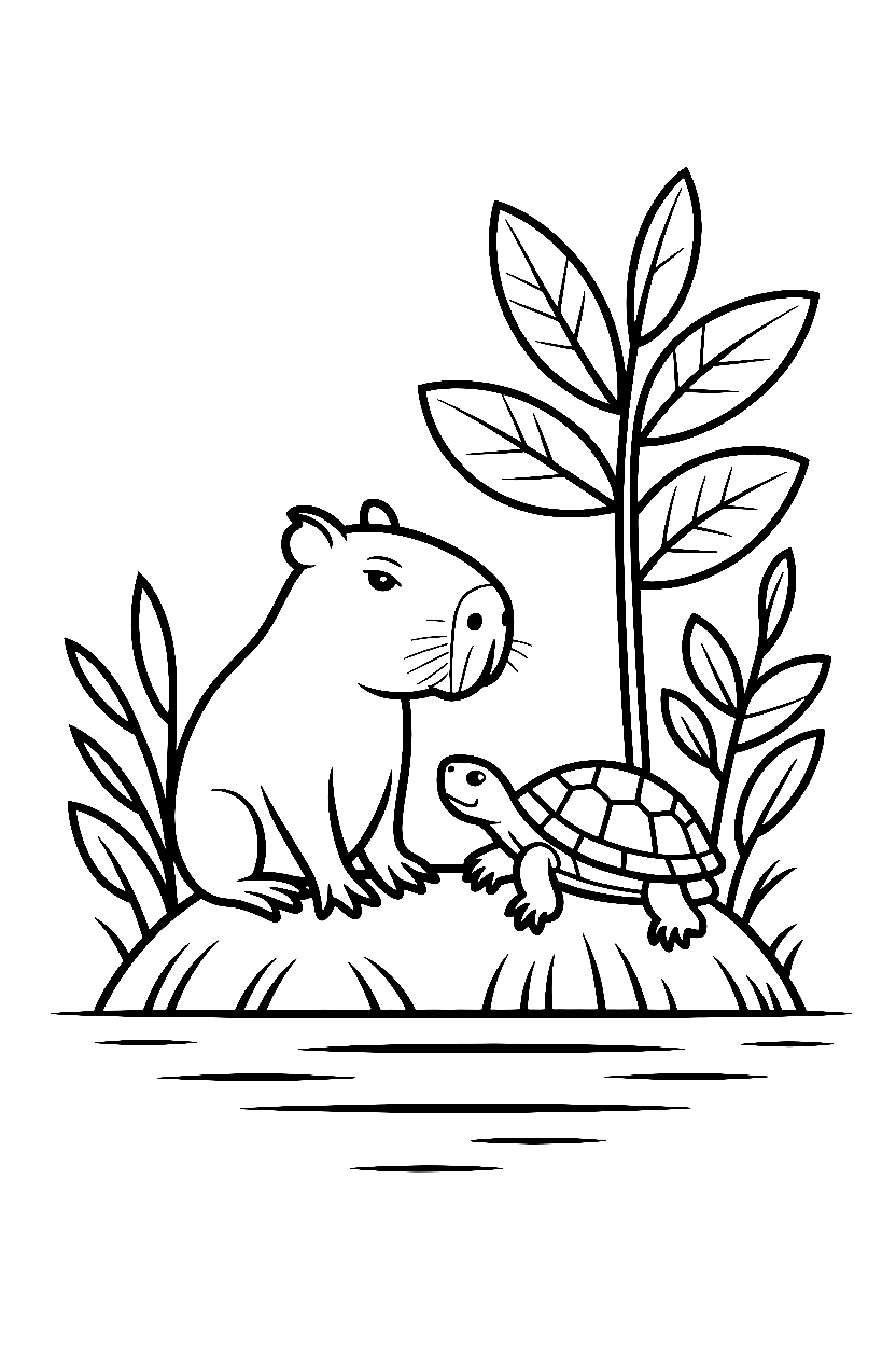 capybara turtle rock drawing