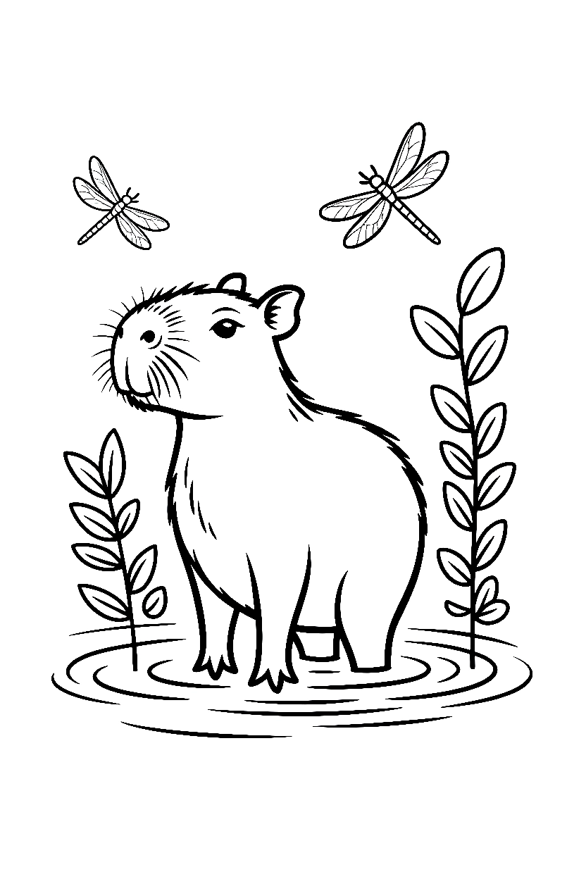 capybara wetland plants coloring pages