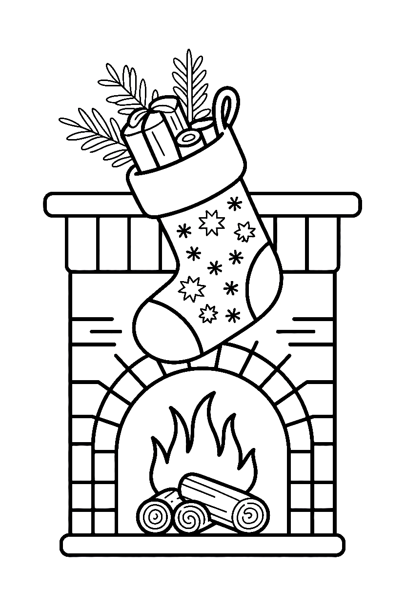 christmas stocking mantle fireplace coloring pages