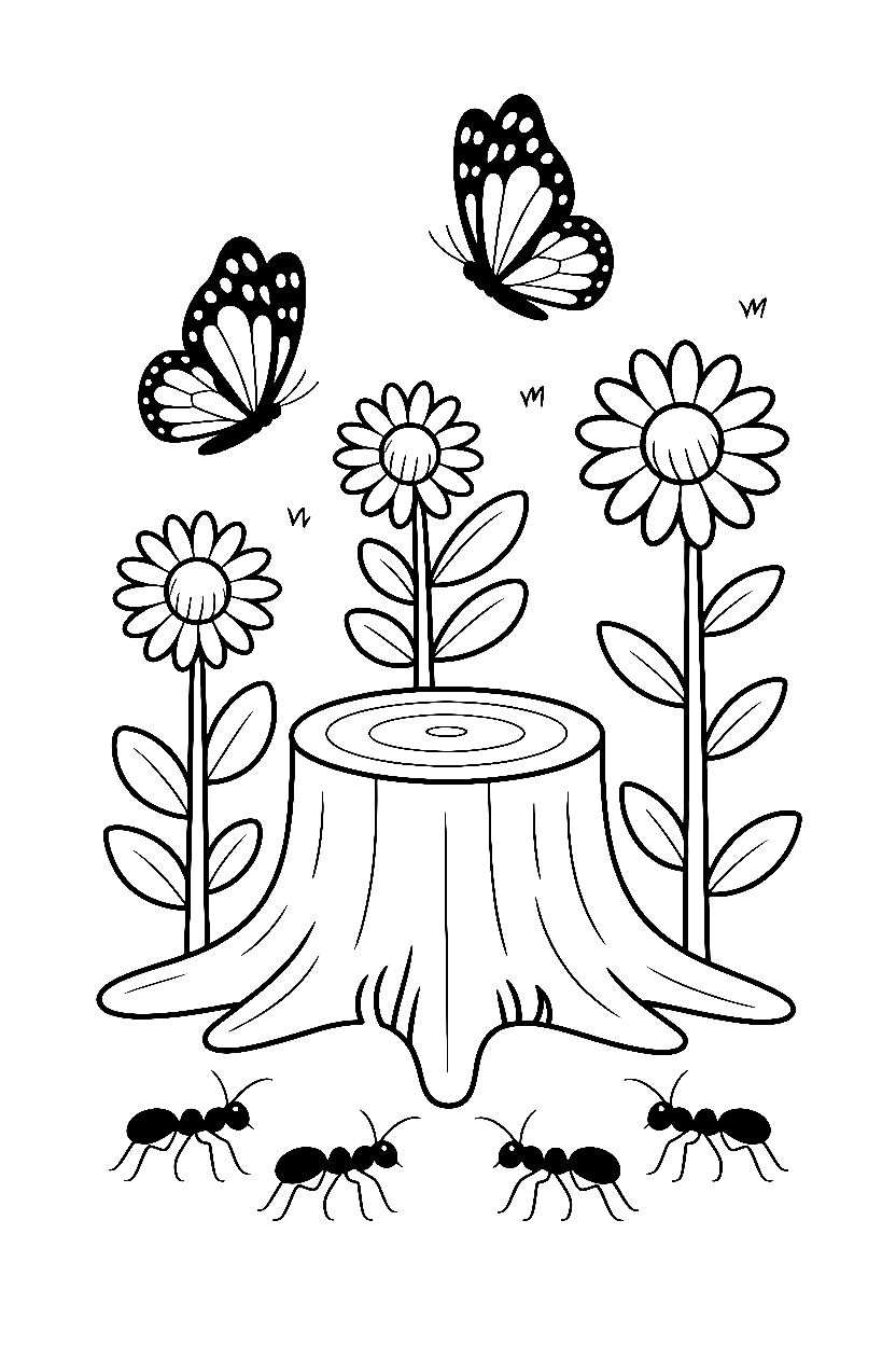 clearing stumps forest drawing