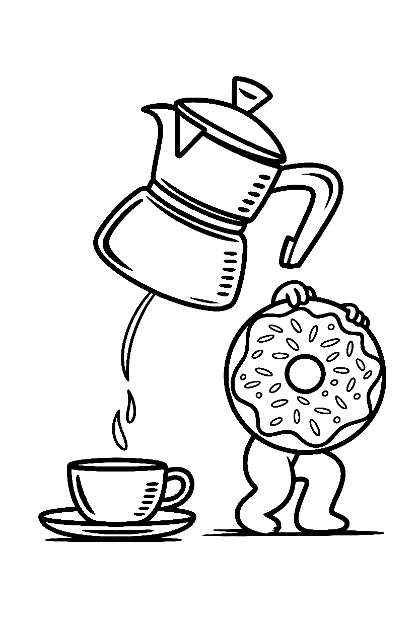 climbing coffee pot donut drawing