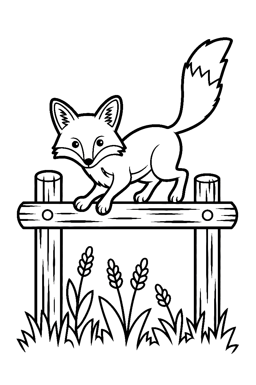 climbing fox fence meadow coloring pages Fox Coloring Pages