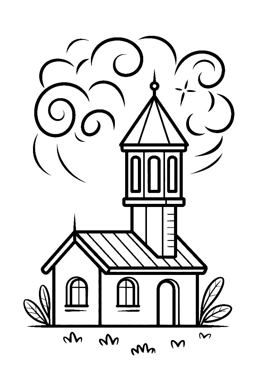 climbing tower haunted house clouds drawing
