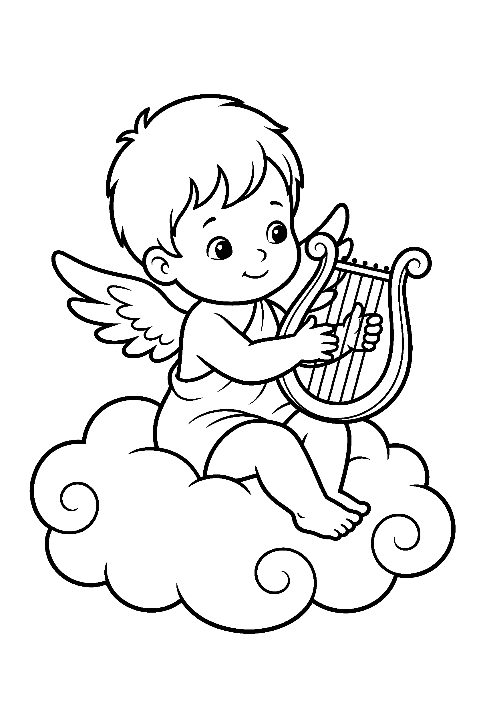 cute baby angel playing harp coloring pages