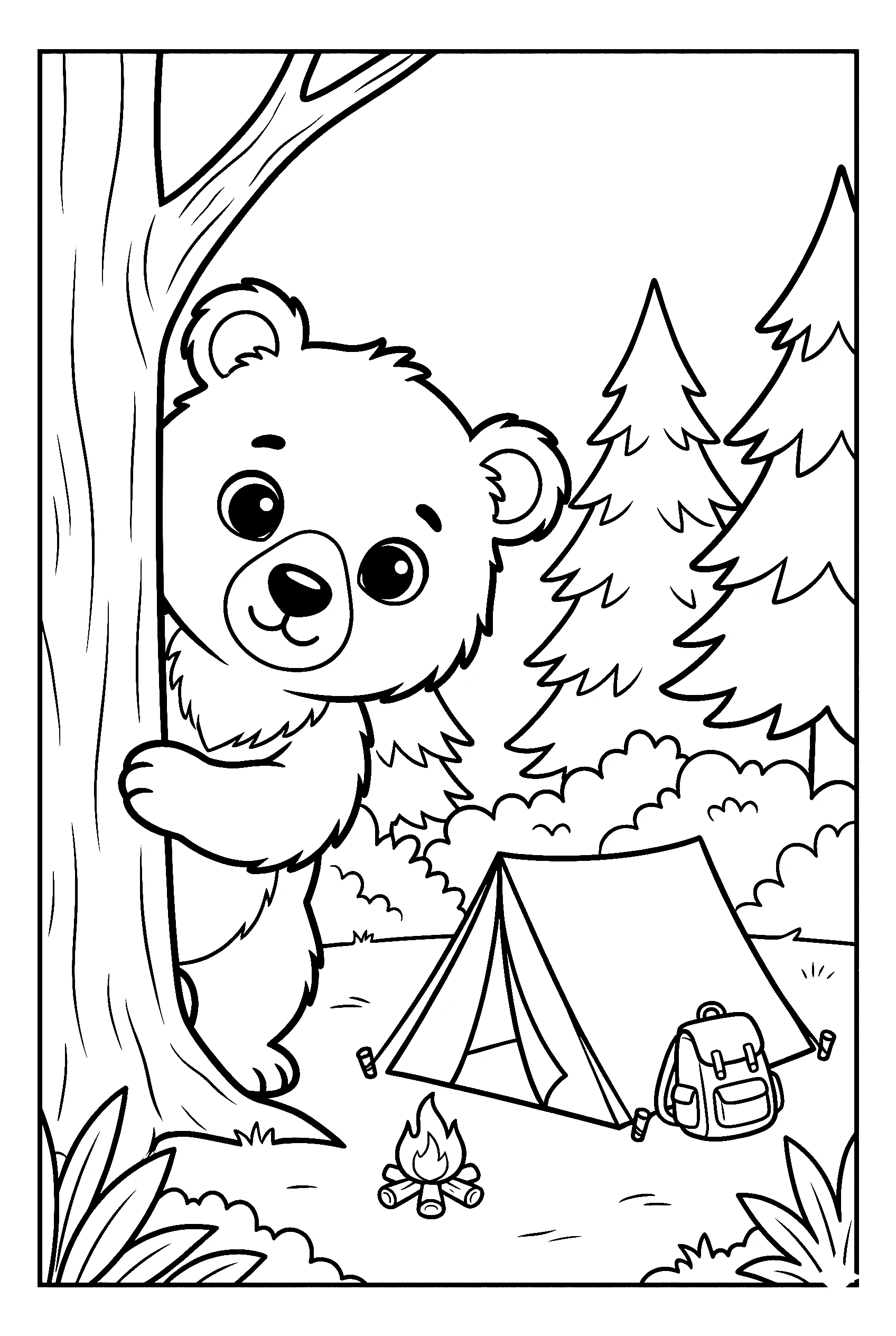 cute bear camping coloring pages