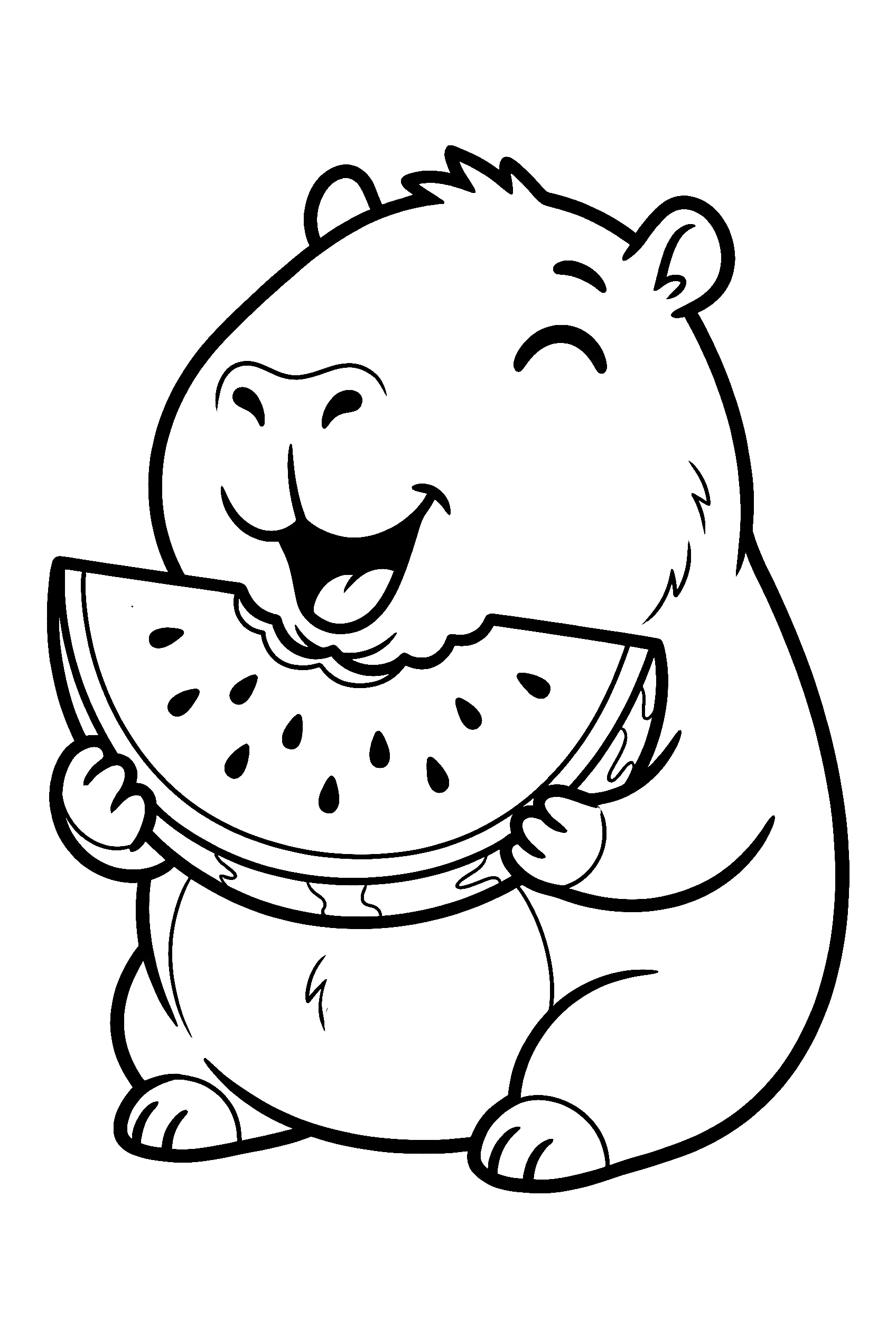 cute capybara eating watermelon printable sheet