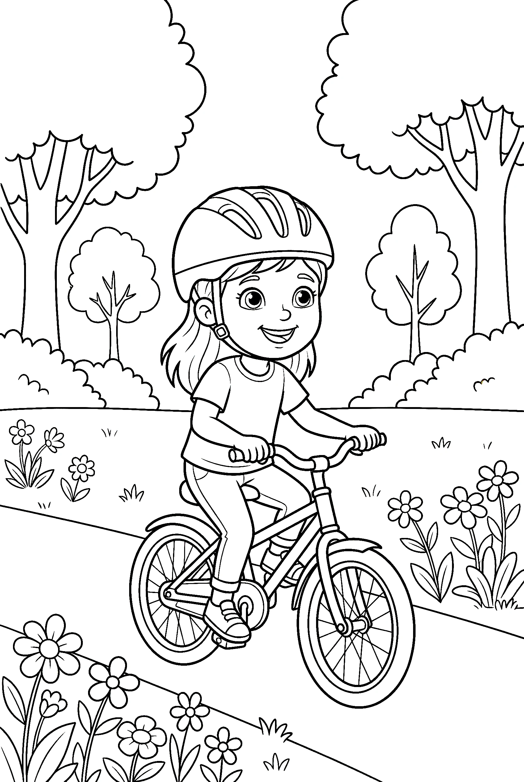 cycling girl coloring pages park