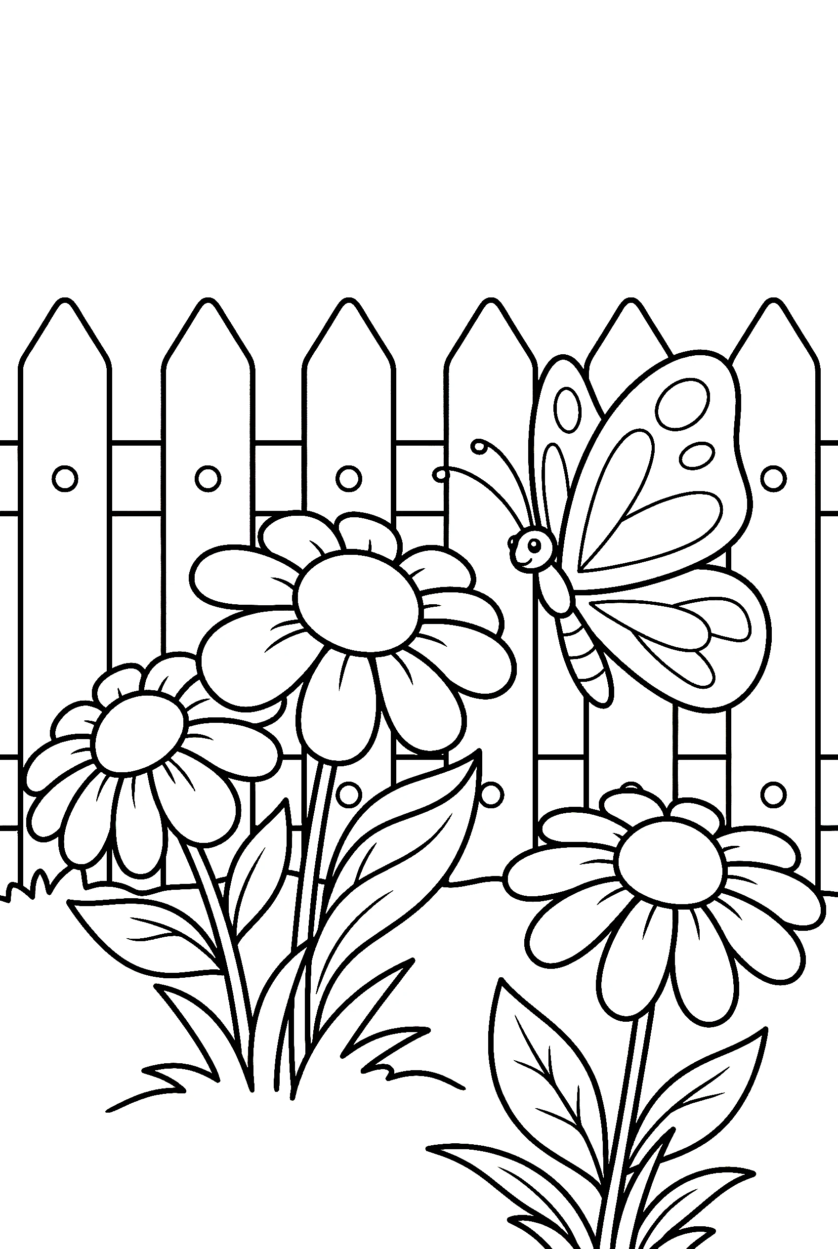 daisies picket fence butterfly illustration template