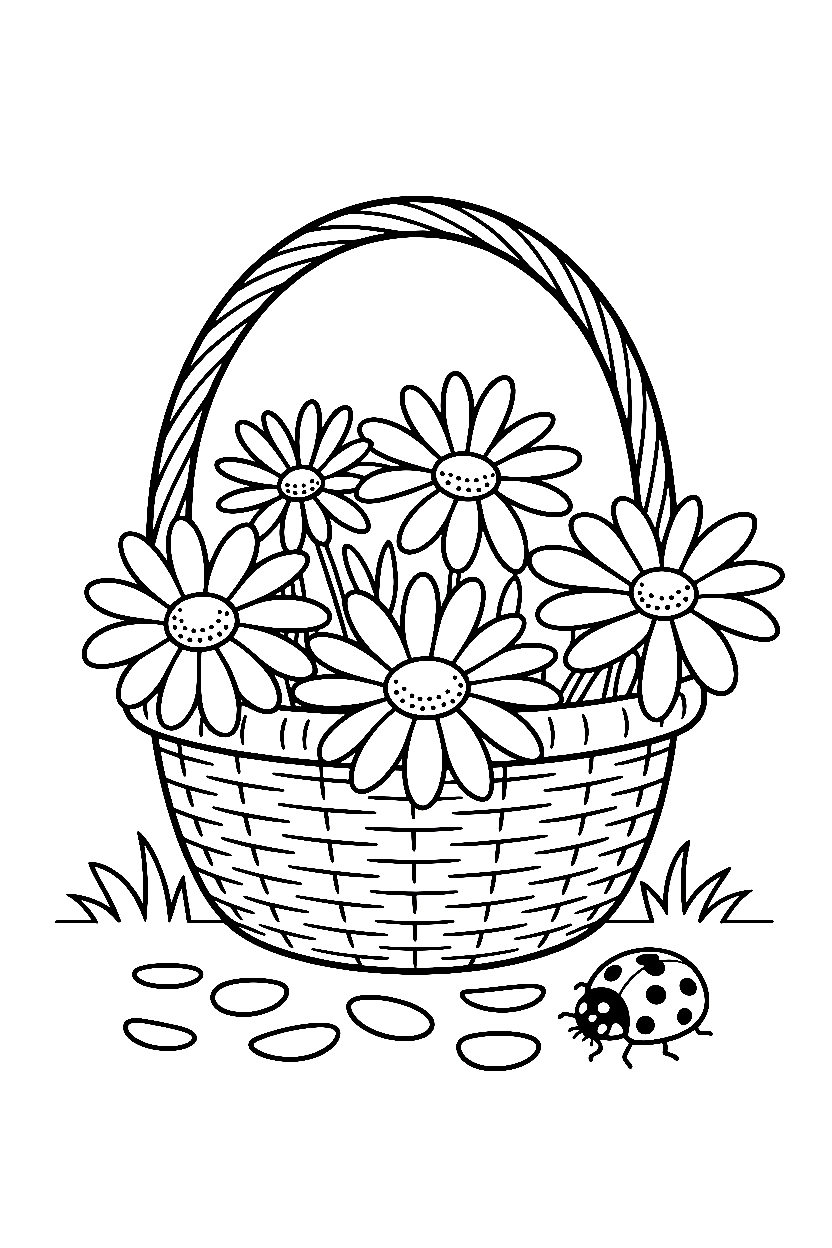 daisies woven basket drawing