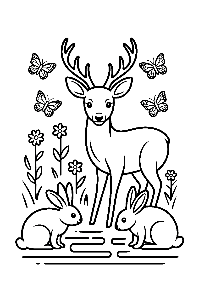 deer stream forest coloring pages
