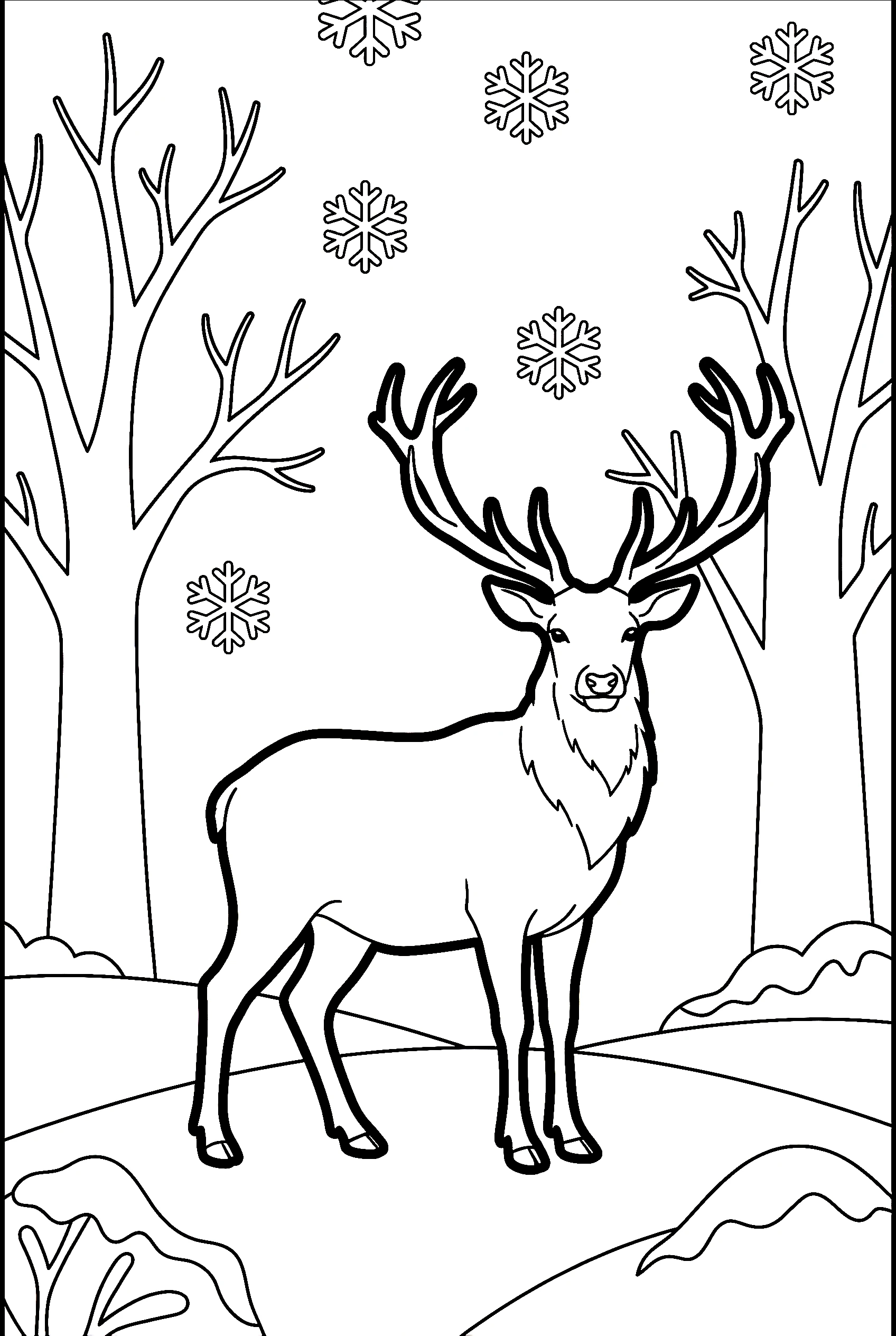 deer winter snow scene coloring pages