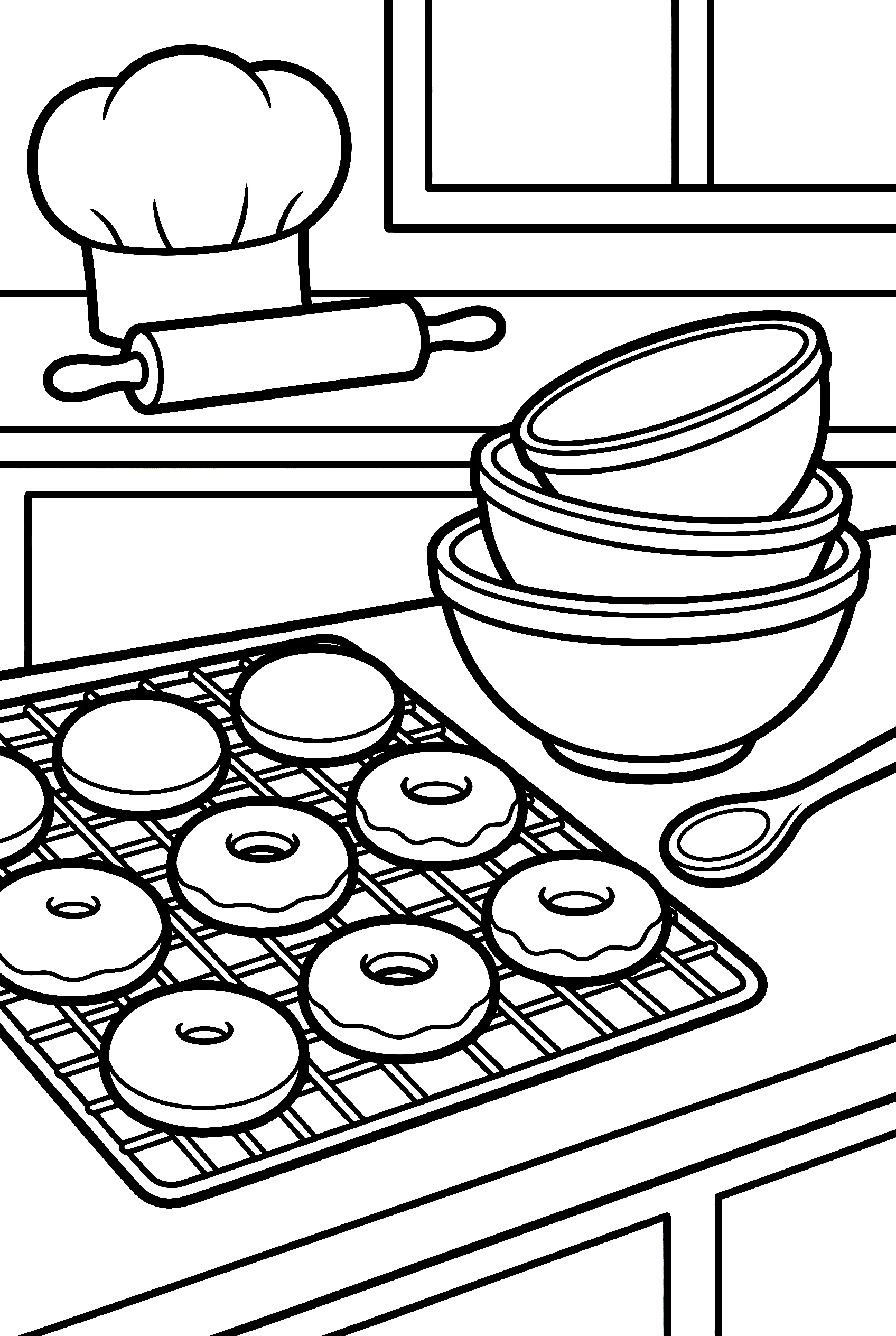 donuts on cooling rack coloring pages