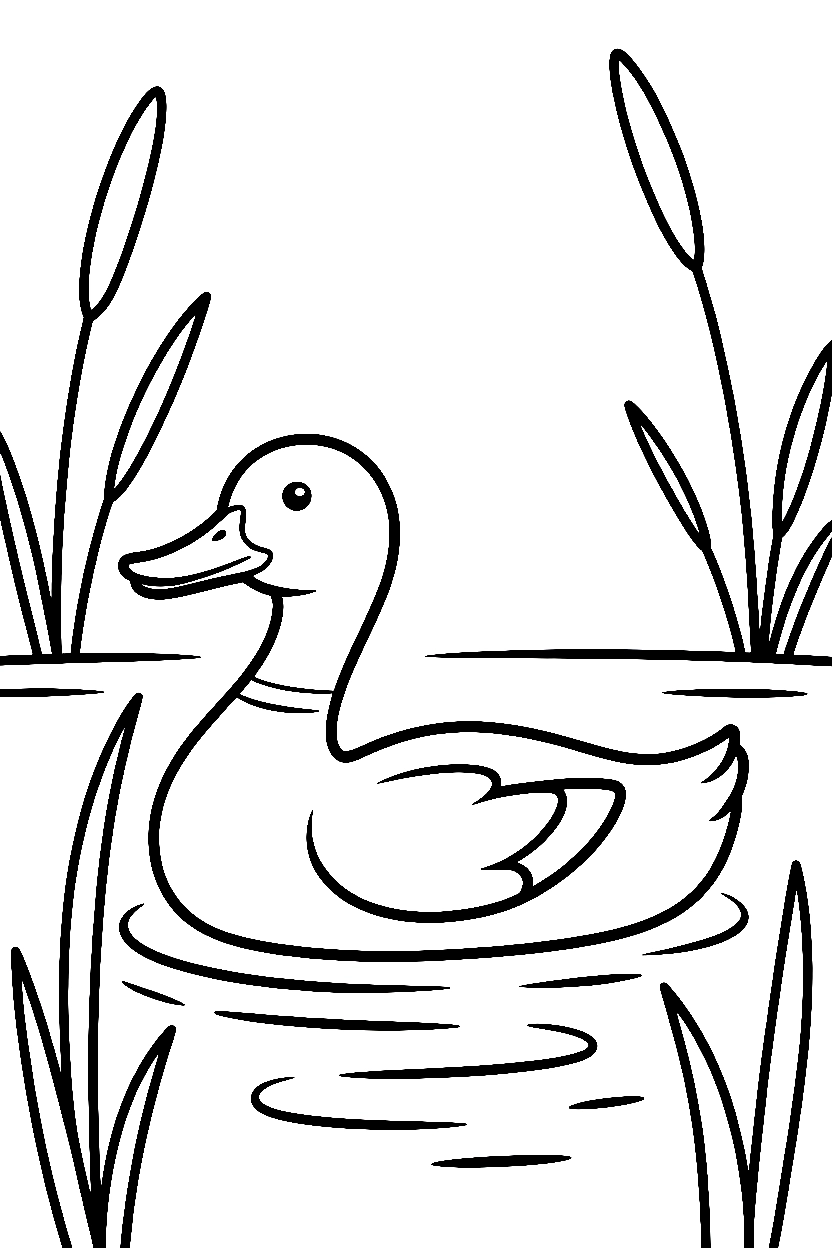 duck swimming through reeds coloring pages