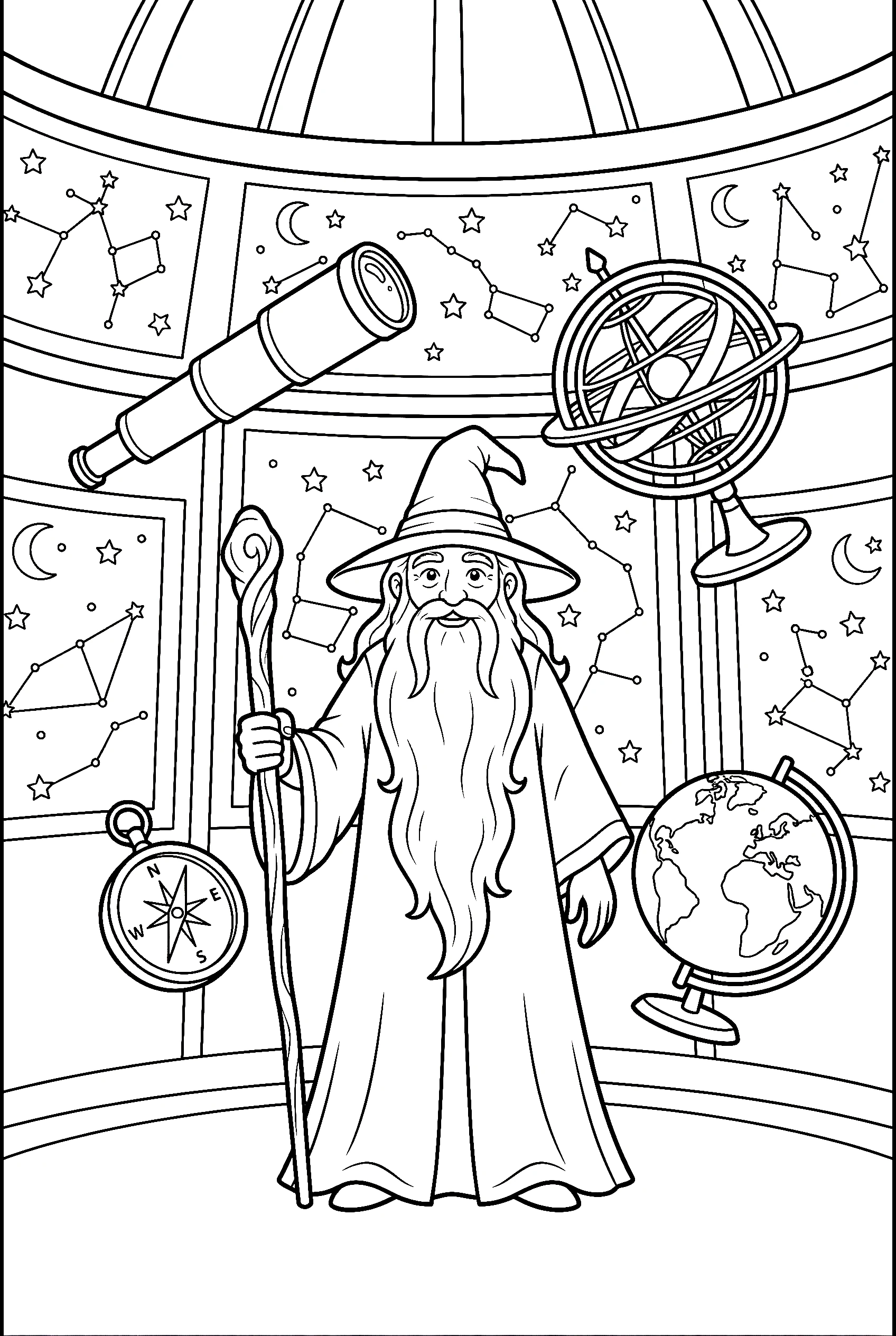 elderly wizard tower observatory coloring pages