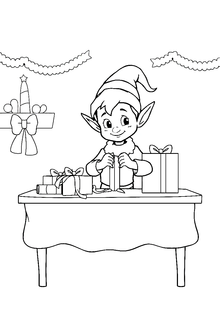 elf wrapping presents coloring pages elf wrapping presents coloring pages