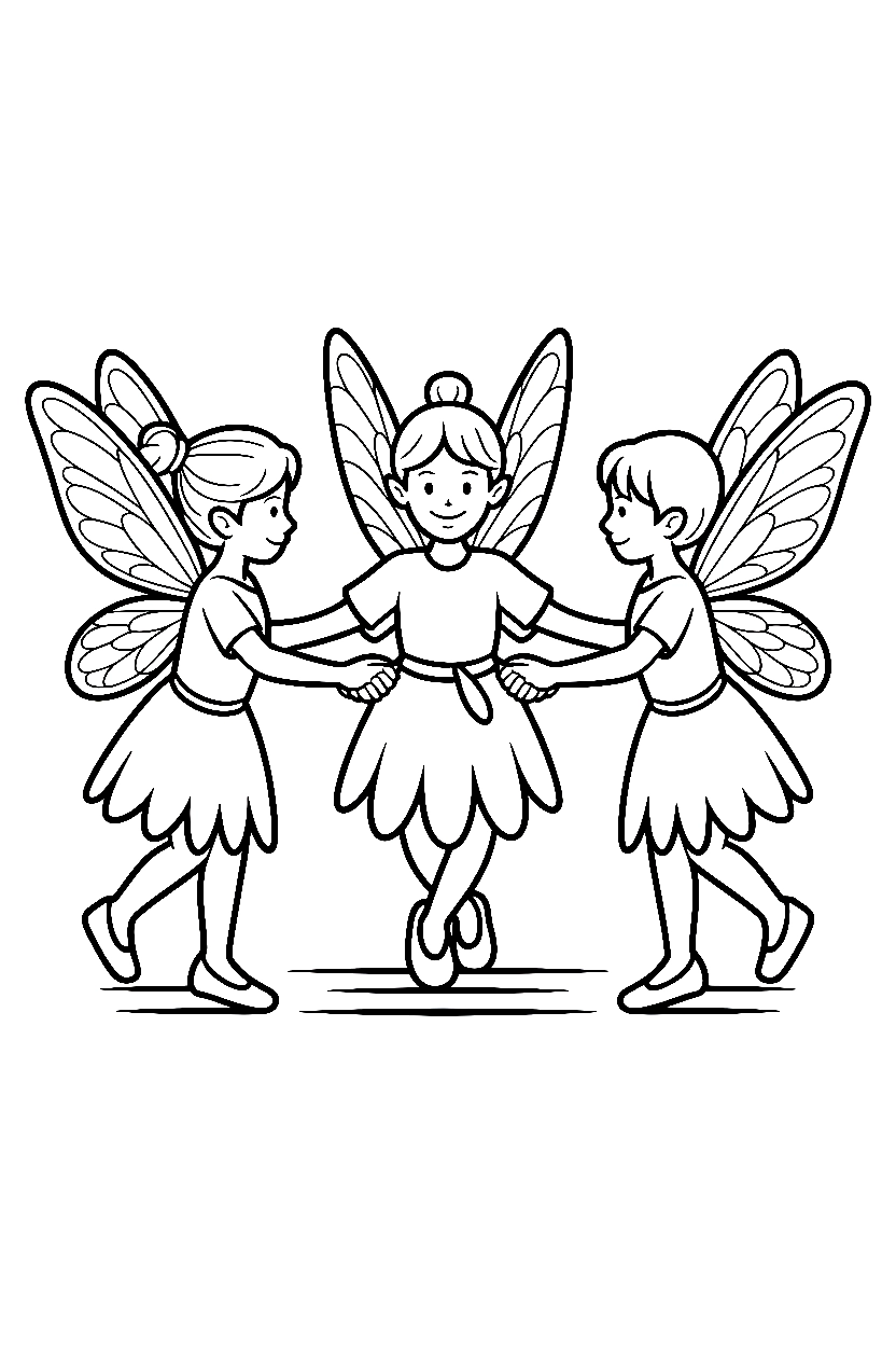 fairies dancing circle hands coloring pages