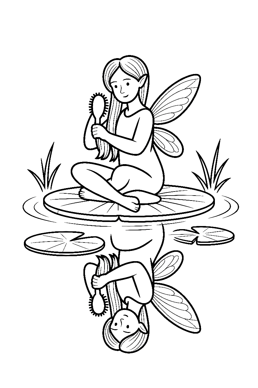 fairy brushing hair lily pad printable sheet