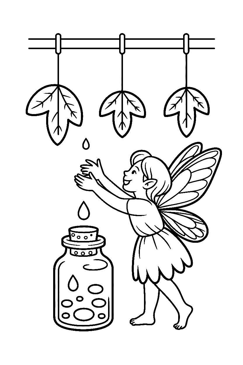 fairy collecting dewdrops vial coloring pages